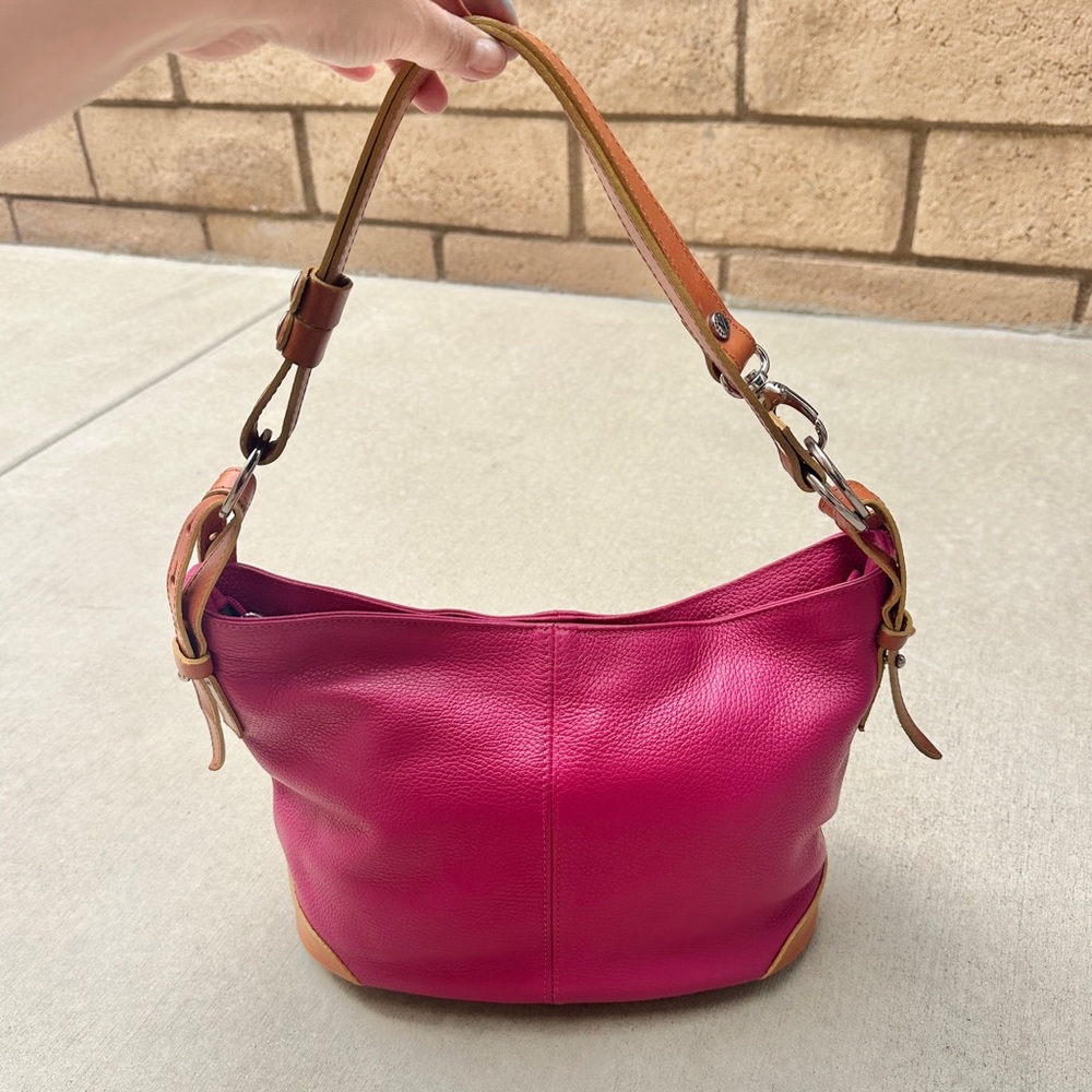 Valentina Leather Shoulder Bag Fuchsia and Tan